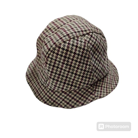 Vintage Lord and Taylor Women's Brown Houndstooth Bucket Hat Wool Made in Italy - Picture 2 of 6